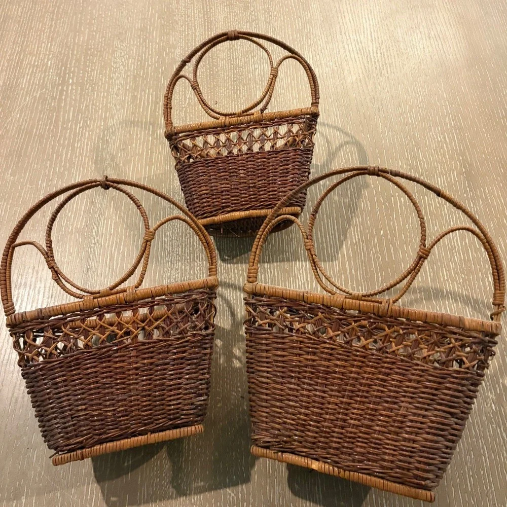 Vintage Wicker Wall Baskets Set of 3 Nesting Rattan Hanging Storage Boho Decor